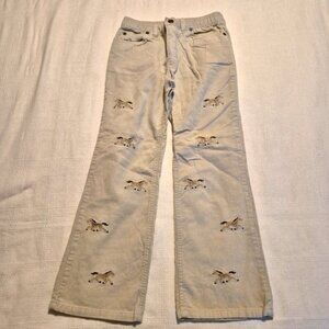 Lands' End girls size 6X corduroy pants with allover embroidered horses, EUC